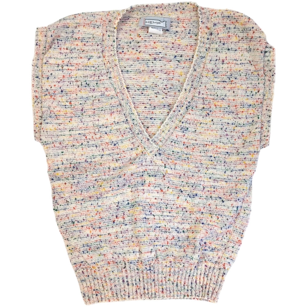Vintage Rainbow Speckle Knit Cotton Sweater Vest